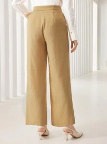 Seusyu Pantalones de pierna ancha de talle alto con cinturón - Albaricoque - Ver 2