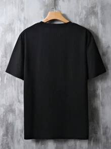 Manfinity Roughcore Men Letter Slogan Graphic Drop Shoulder Casual Short Sleeve Tee, Boyfriend Gift - Black - View 2