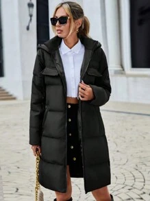 EURMUSE Zip Up Hooded Puffer Coat - Black - View 1