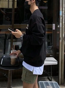 DAZY Áo thun trễ vai họa tiết chữ cái dành cho nam không có áo phông - màu đen - Xem 2