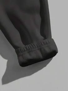 Manfinity VCAY 男士字母圖案腰部抽繩加絨內裏衛褲 - 深灰色 - 查看 3