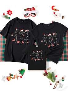 SHEIN Unity 1pc Christmas Skeleton Print Tee Graphic Tees Women Tops - Black - View 3