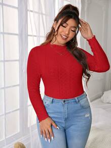 SHEIN Essnce Valentine's Day,Plus Solid Eyelet Embroidery Lettuce Trim Tee