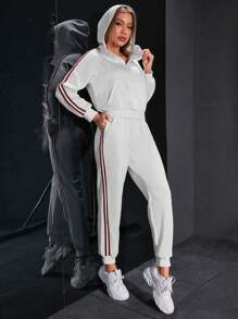 Striped Tape Side Hoodie & Sweatpants - White - View 1