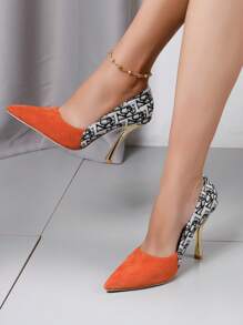 橙色优雅 3D 字母设计百搭女士高跟鞋 - 亮橙色 - 查看 3