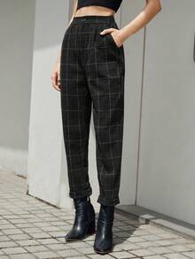 BizChic Plaid Print Slant Pocket Pants - Dark Grey - View 5