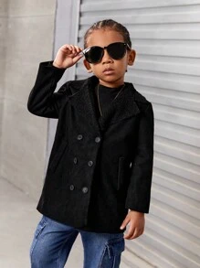 SHEIN Explorewe 小男孩雙排扣泰迪熊襯里外套