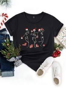 SHEIN Unity 1pc Christmas Skeleton Print Tee Graphic Tees Women Tops - Black - View 1
