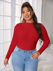 SHEIN Essnce Valentine's Day,Plus Solid Eyelet Embroidery Lettuce Trim Tee