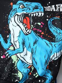 SHEIN 男童恐龍印花連帽衫和運動褲 - 黑色 - 查看 7