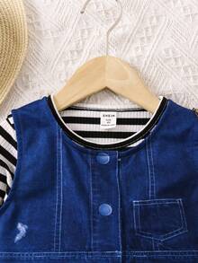 SHEIN 女小童條紋印花洋裝和夾克背心 - 彩色 - 查看 3