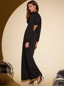 SHEIN Tall 小高領露背短款上衣&闊腿褲 - 黑色 - 查看 1