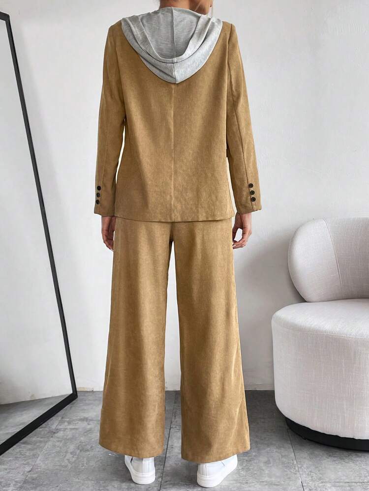 Solid Single Button Blazer & Pants