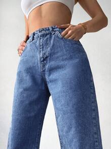 EURMUSE Slant Pocket Wide Leg Jeans - Light Wash - View 5