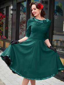 MUXXN 3D玫瑰泡泡袖禮服洋裝