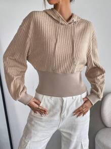 SHEIN Essnce Capucha de hombros caídos con cordón - Caqui - Ver 1