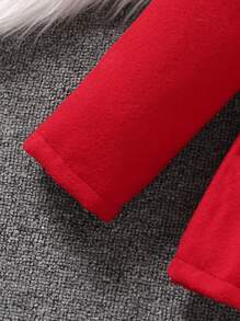 SHEIN Young Girl Borg Collar Double Breasted Overcoat - Burgundy - View 6