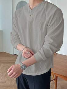 DAZY Men Raglan Sleeve Half Button Raglan Sleeve Tee Long Sleeve Men Shirt Fall,Winter - Khaki - View 5