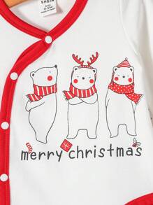 SHEIN 女嬰禮品套裝1入組聖誕圖案撞色滾邊連體衣和2入組圍兜和1雙手套ETC - 彩色 - 查看 5