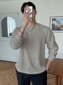 DAZY Men Raglan Sleeve Half Button Raglan Sleeve Tee Long Sleeve Men Shirt Fall,Winter - Khaki - View 3