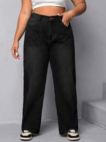 SHEIN EZwear Hơn Cao eo Quần legging thẳng - màu đen - Xem 3