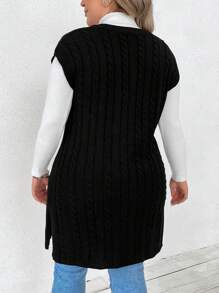 EMERY ROSE 大碼 1 入組絞花針織 V 領毛衣背心 - 黑色 - 查看 2