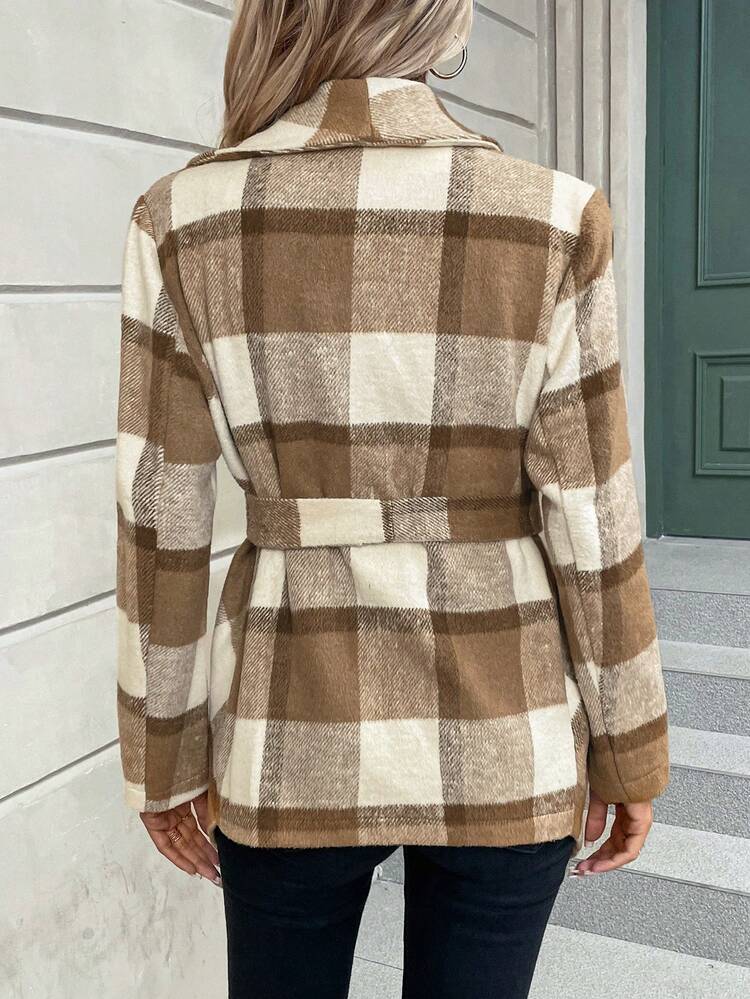Plaid Print Belted Coat