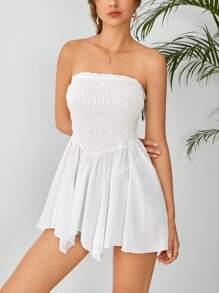 Soleia Solid Ruched Bust Tube Top - White - View 3