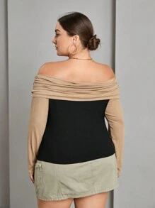 SHEIN Essnce Talla grande Camiseta de hombros descubiertos doblado delantero - Multicolor - Ver 2