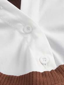 SHEIN MOD 二合一撞色短款T恤 - 棕色 - 查看 4