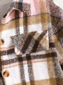 SHEIN 年輕女孩格子印花翻蓋細節弧形下擺外套 - 彩色 - 查看 5