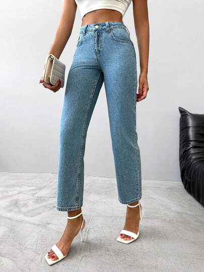 EURMUSE High Waist Straight Leg Cropped Jeans