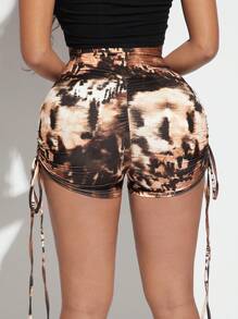 SHEIN SXY Tie Dye Drawstring Ruched Side Biker Shorts - Multicolor - View 2