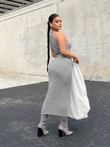 SHEIN SXY Vestido ajustado de canalé de tirantes unicolor - Gris - Ver 2