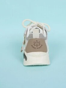 鞋帶、魔術貼固定,編織裝飾,拼接色塊粗底運動鞋,校園風格 - 棕色 - 查看 6