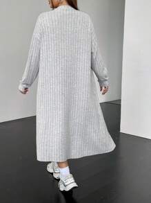 SHEIN EZwear Plus Drop Shoulder Open Front Coat - Grey - View 2