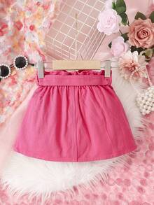 Baby Girl Ripped Paperbag Waist Belted Skirt - Hot Pink - View 2