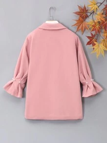 SHEIN Tween Girl 1pc Double Button Flare Sleeve Overcoat - Pink - View 2