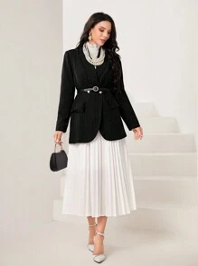 Modelyn Shawl Collar Flap Detail Overcoat Without Belt - Black - View 1