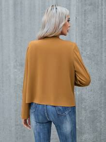 GENKIRA Solid Open Front Coat - Coffee Brown - View 2