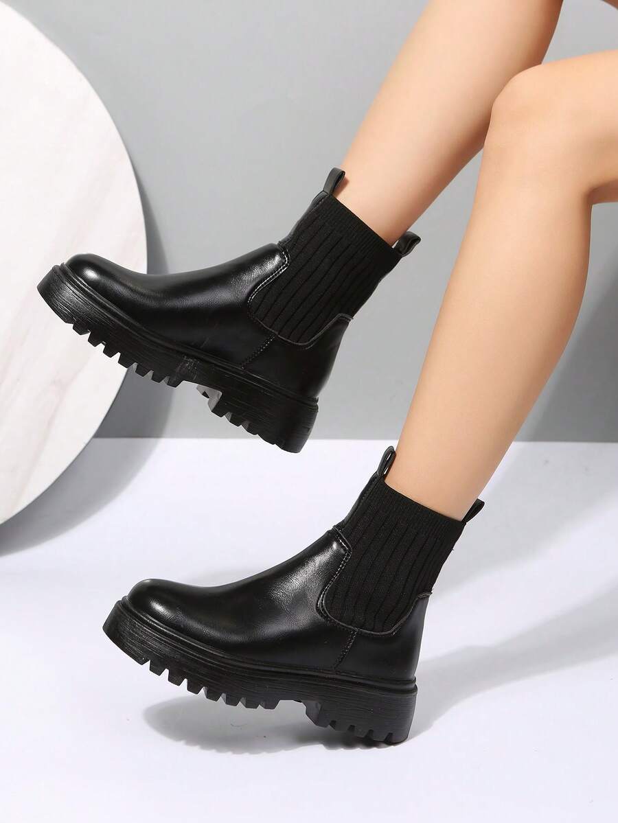Giày bốt thông thường thời trang dành cho nữ để mặc ngoài trời vào mùa thu đông - màu đen - Xem 1