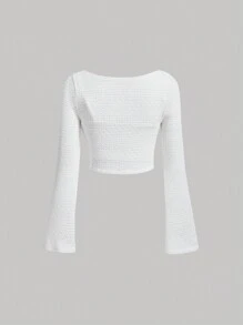 SHEIN MOD Tie Trước Tay áo kèn  Top Cây trồng - trắng - Xem 2