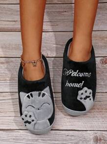 Hàng Mới Về Nữ Mùa Đông Ấm Dép Cho Nữ, Mèo May Mắn Cặp Đôi Họa Tiết Hoạt Hình Lông Dễ Thương Trong Nhà Giày Cho Gia Đình - màu đen - Xem 4
