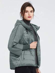 ZIAI Zip Up Drawstring Hooded Padded Coat
