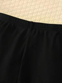 SHEIN Leap Crew Black Knitted Elastic Waist Baby Girl Bowknot Flared Pants - Black - View 3