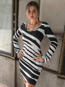 SHEIN Privé Colorblock Tie Backless Dress - Black and White - View 5