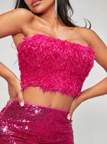 SHEIN SXY 素色毛茸茸抹胸上衣 - 玫紅色 - 查看 3