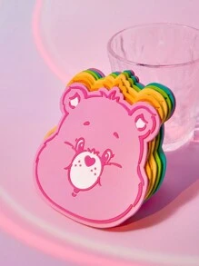SHEIN X Care Bears 1pc Pink Heart Bear Shaped Cup Mat,Desk Decor, Heat Insulation,Love-A-Lot Bear,Funshine Bear, Friend Bear