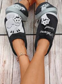 Hàng Mới Về Nữ Mùa Đông Ấm Dép Cho Nữ, Mèo May Mắn Cặp Đôi Họa Tiết Hoạt Hình Lông Dễ Thương Trong Nhà Giày Cho Gia Đình - màu đen - Xem 3