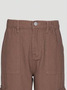 Teen Girl Flap Pocket Side Cargo Jeans - Coffee Brown - View 3